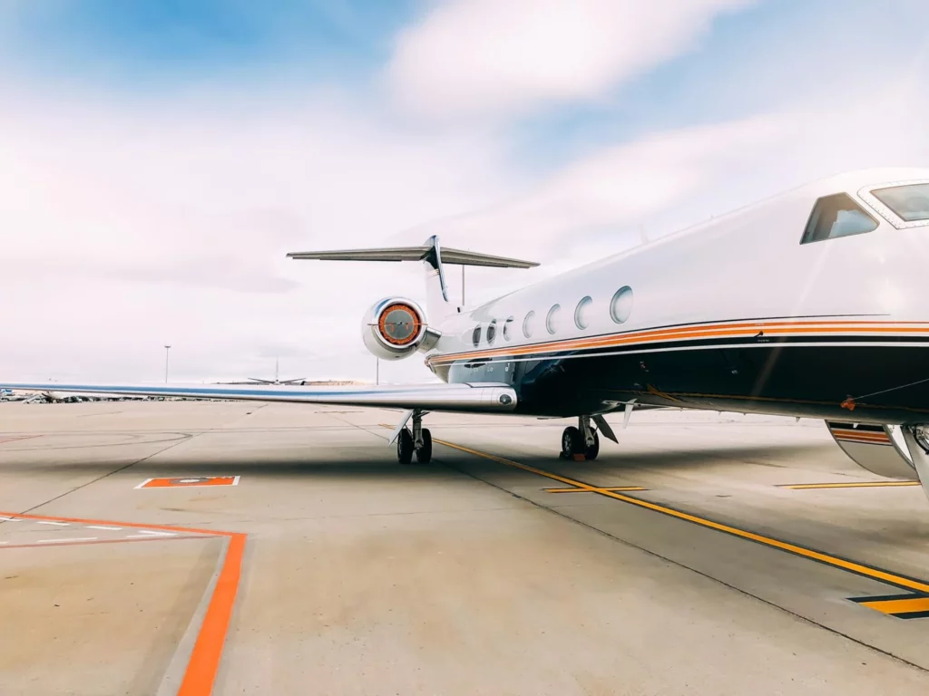 Free photo private luxury jet at the airport terminal